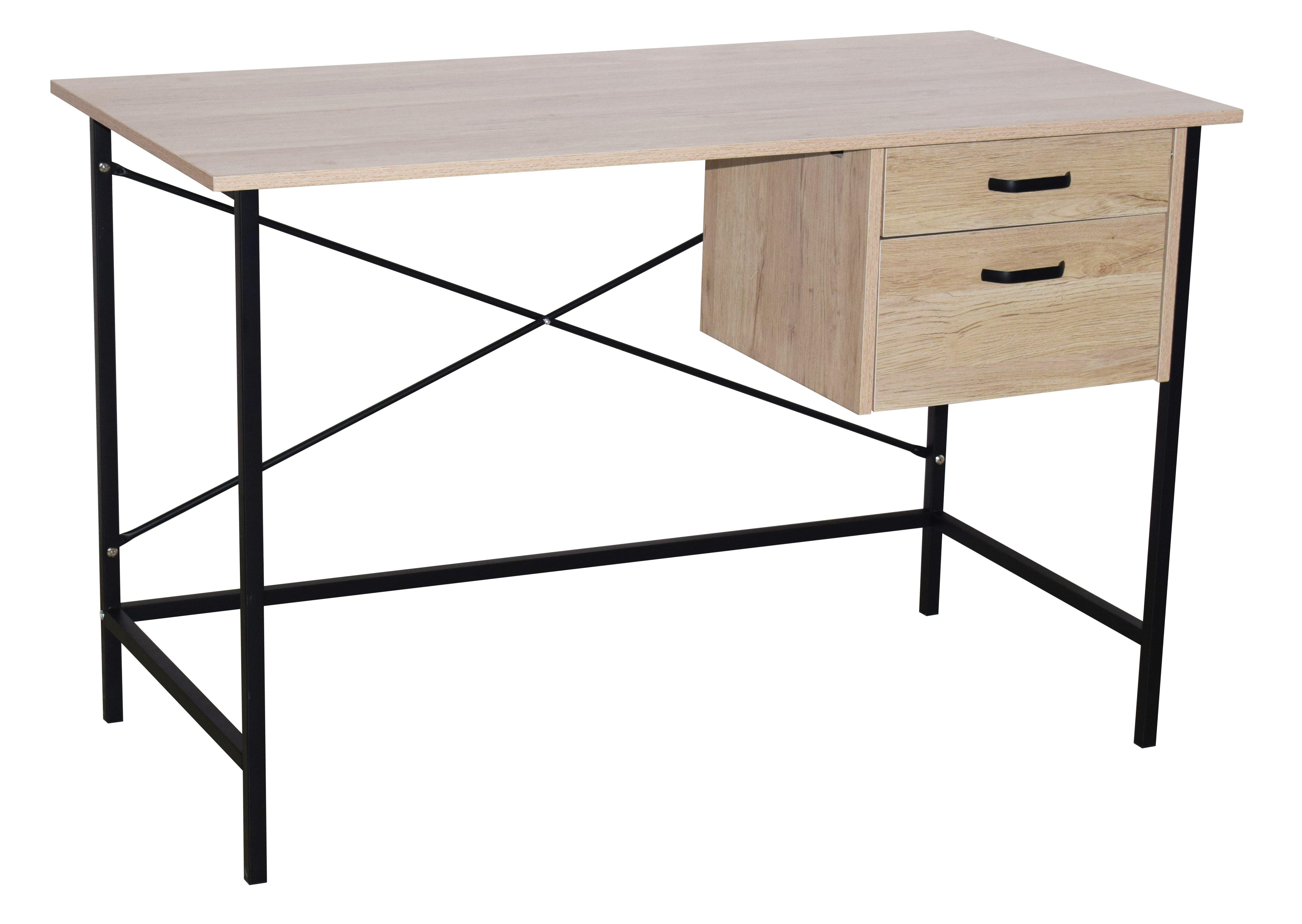 Loft Home Office 2 Drawer Desk With Oak Effect And Grey Metal Legs